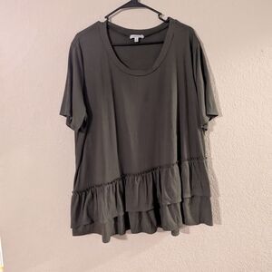 White Birch Olive Ruffle Hem Top